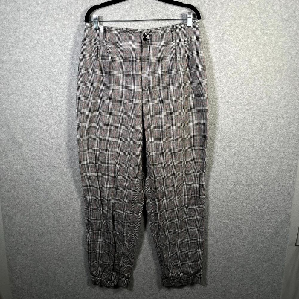 Ruff Hewn Ankle Pants Womens 14 Multicolor Houndstooth Plaid Cotton Tapered Leg